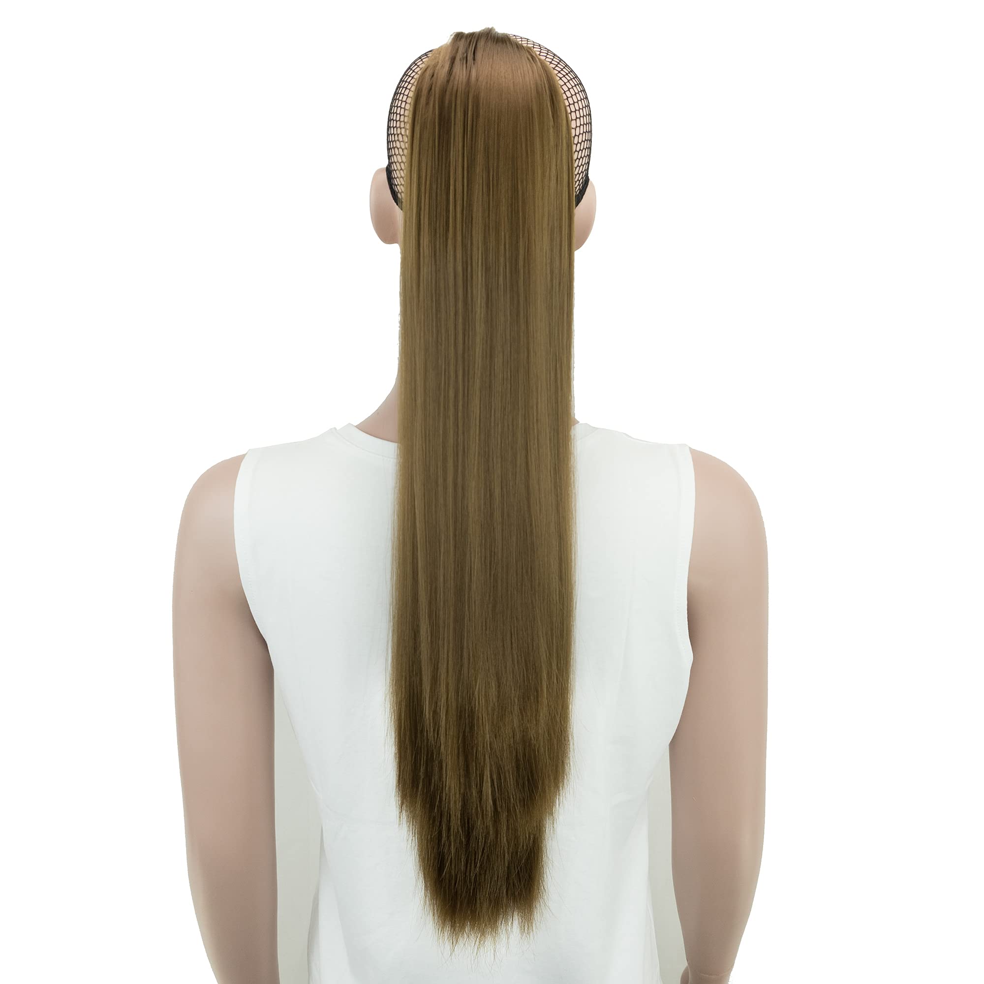 IMISSU Thick Straight Jaw Claw Ponytail Hair Pieces Extensions Pony Tail Clip in Hairpiece 24 Inches (Straight Light Brown)