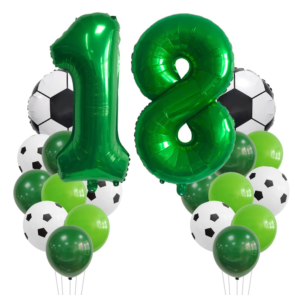 Large Football Balloon Decorations 18 Year Children's Birthday Decoration Number 18 Balloon Football Foil Balloon Green Balloon for Children's Football Theme Celebration Party Birthday Decoration