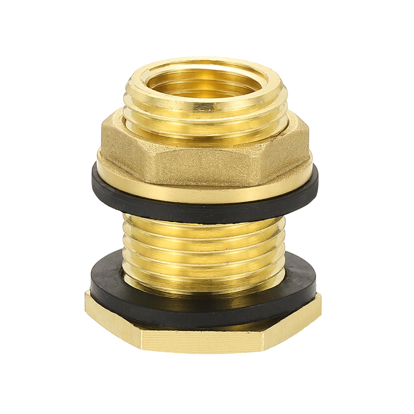 PATIKIL Brass Bulkhead Fitting 1/2" NPT Female x 3/4" GHT Male, Garden Hose Threaded Double Threaded Bulkhead Water Tank Connector for Rain Bucket, Sinks, Aquariums
