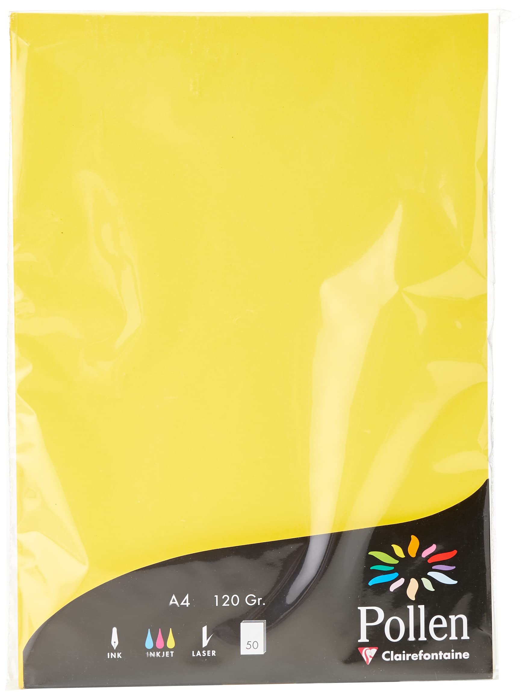 Clairefontaine 4217C Wallet of 50 Sheets Format A4 (21x29,7cm) 120gsm Intensive Yellow Invitation Correspondence Paper Pollen range Premium Smooth Paper