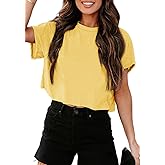 Tankaneo Women Short Sleeve Cropped T-Shirts Crew Neck Loose Crop Tops Summer Casual Drop Shoulder Basic Tees