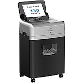 BONSEN 150-Sheet Autofeed Micro-Cut Heavy Duty Paper Shredder for Office | 60 Mins Non-Stop, P-4 High Security, Dual Auto &amp; Manual Mode with Anti-Jam System, 6 Gal Large Bin with Casters S3114