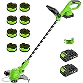SUNCHERS 12-inch 20V Cordless String Trimmer with Charger, 2 X 2.0Ah Battery Powered Grass Mover with Auto Line Feed, 2 in 1 Lawn Edger with 8 Pcs Grass Cutter Spool Line and 2 Spool Cap, Green
