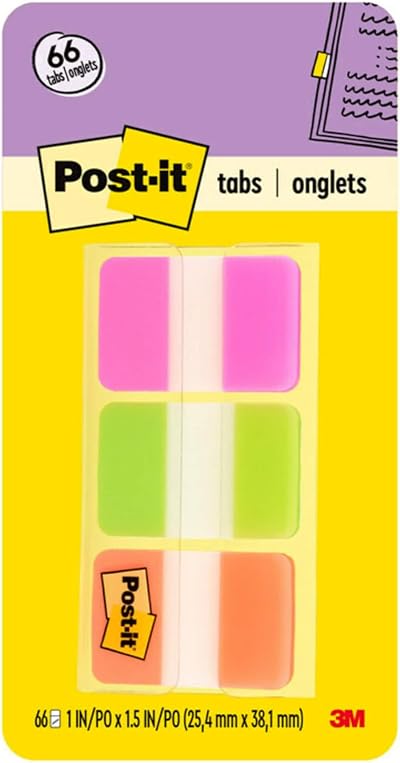 Post-it Tabs 22 Color 66 Dispenser 1 in Wide Set 686-PGO Pink Green Orange