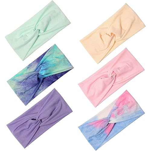 6 Pack Wide Headbands for Women - Soft Elastic Hair bands turban for Teen Girls Head Wrap Accessories, Non-slip and Breathable (6Pack Multicolor)