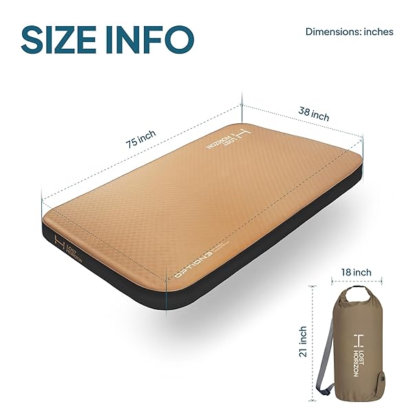 LOSTHORIZON AIR & FOAM CAMPING MATTRESS, SELF-INFLATING SLEEPING PAD, 4.5″ THICK, WITH PUMP SACK, TWIN