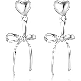 STAYLOVE Small Pearl Bow Earrings for Women 925 Sterling Silver Post 14K Gold Plated Cute Bow Drop Dangle Mini Heart Pearl Stud Earrings