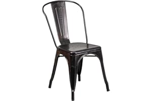 Flash Furniture Perry Commercial Grade Black-Antique Gold Metal Indoor-Outdoor Stackable Chair