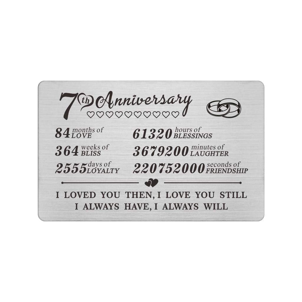 DEGASKEN 7 Year Anniversary Steel Gifts Wallet Card for Him Her Men, 7th Yr Wedding Anniversary Card Gift for Husband Wife Women