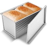 KITESSENSU Pullman Loaf Pan with Lid, 1 lb Dough Capacity Non-Stick Bakeware for Baking Bread, Carbon Steel Corrugated Bread Toast Box Mold with Cover for Baking Bread, Silver
