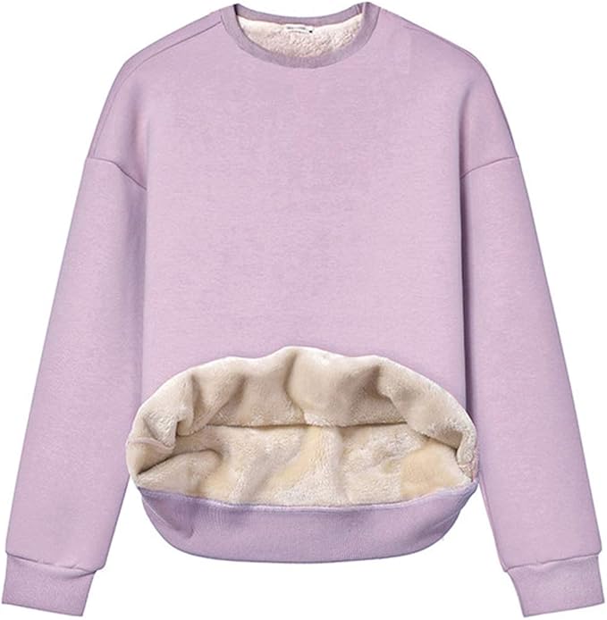 Women's Loose Fleece Pullover Sherpa Lined Crewneck Sweatshirt (02 Purple, XSmall) Amazon.ca