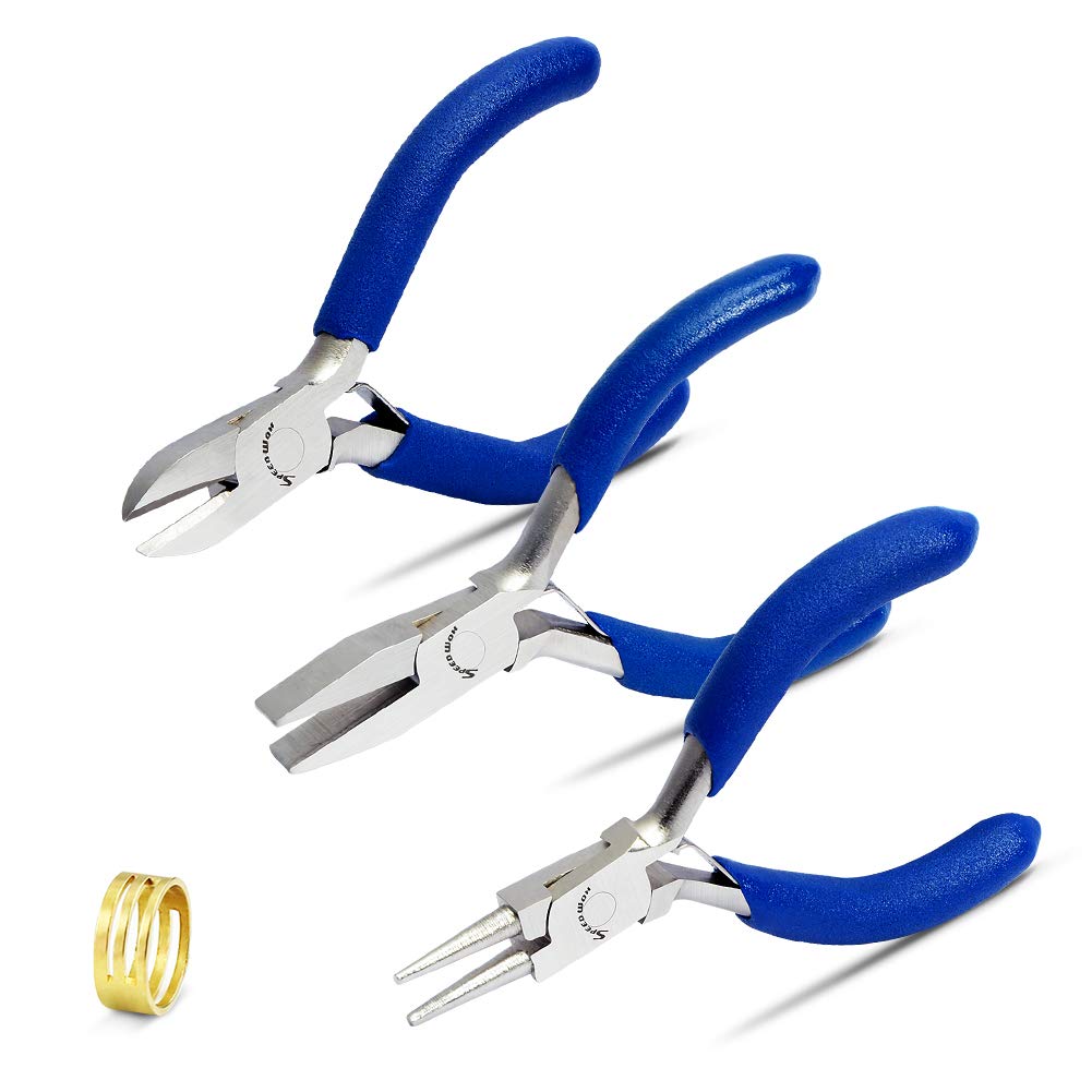 SPEEDWOX Small Pliers Set for Jewelry Repair 3 Pieces 3 Inches Mini Round Nose Pliers Flat Nose Pliers Fine Diagonal Pliers Professional Beading Hand Tools Micro Precision Craft Kit DIY Hobby
