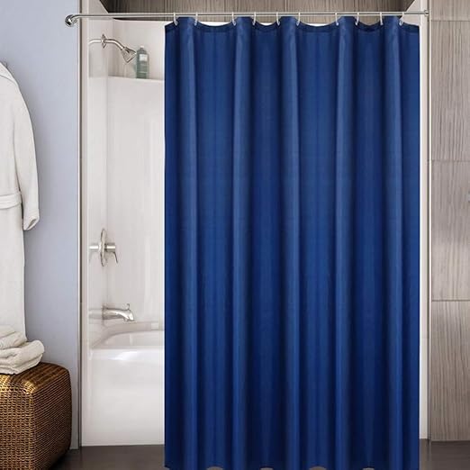 Classic Geometric Shower Curtain,100 Polyester Mildew and Wrinkle Resistant,Dark Blue and White