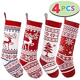 JOYIN 4 Pack 18â€ Knit Christmas Stockings, Reindeer/Christmas Tree/Snow Flakes Knitted Stocking Decorations for Holiday Tree Decor