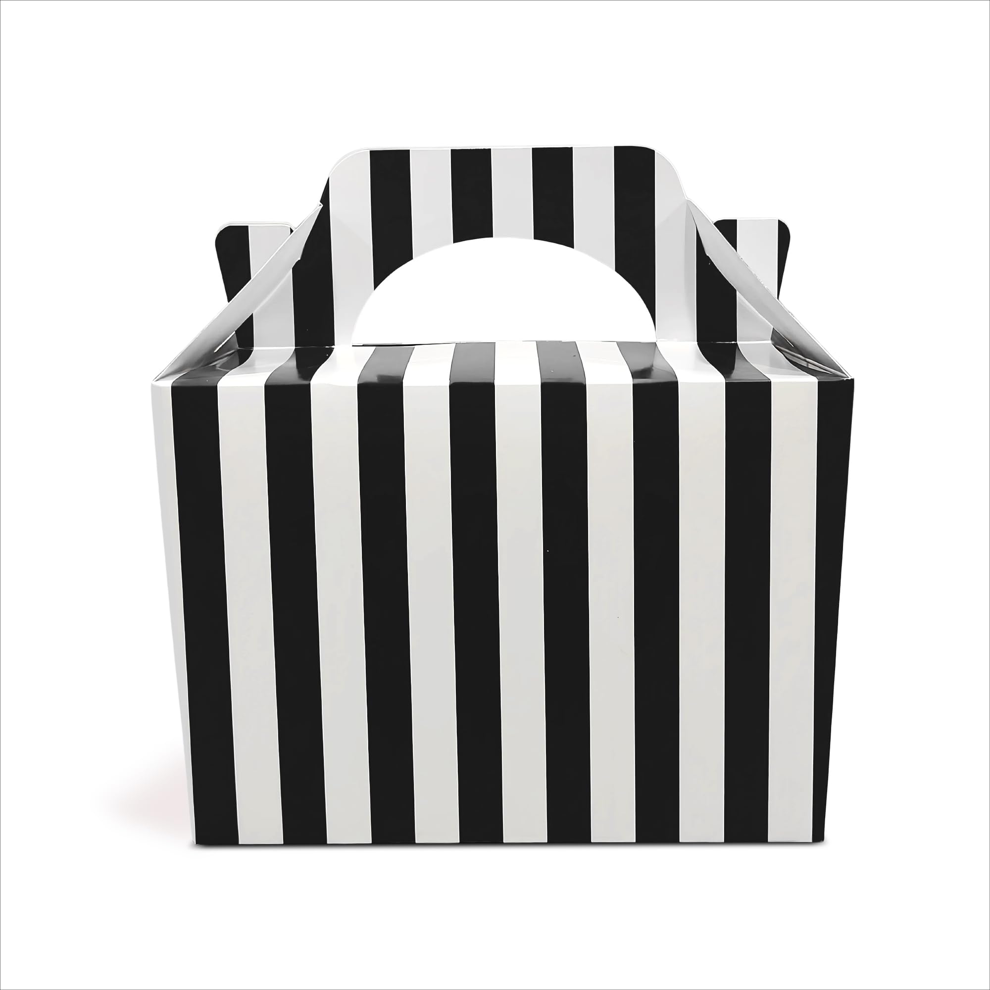 10 x Stripe Design Children/Kids Party Boxes Carry Food Meal Fun Picnic Birthday Wedding Favour/Baby Shower Party Box Loot Bag (10 Black Stripe)