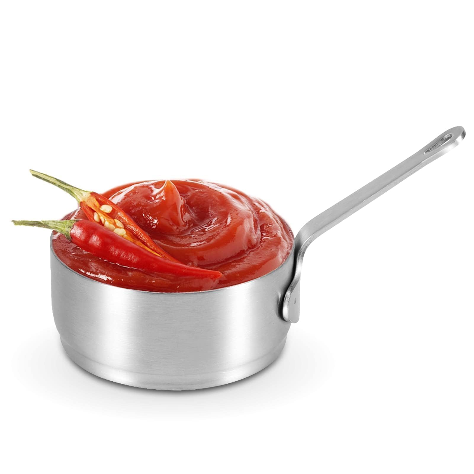 1PCS Stainless Steel Condiment Cups, 100ml/3.4oz Reusable Ramekins, Small Round Sauce Bowls, Individual Portion Cups Mini Individual Saucers Bowl, Round Seasoning Dishes with Handle for Ketchup, Dress