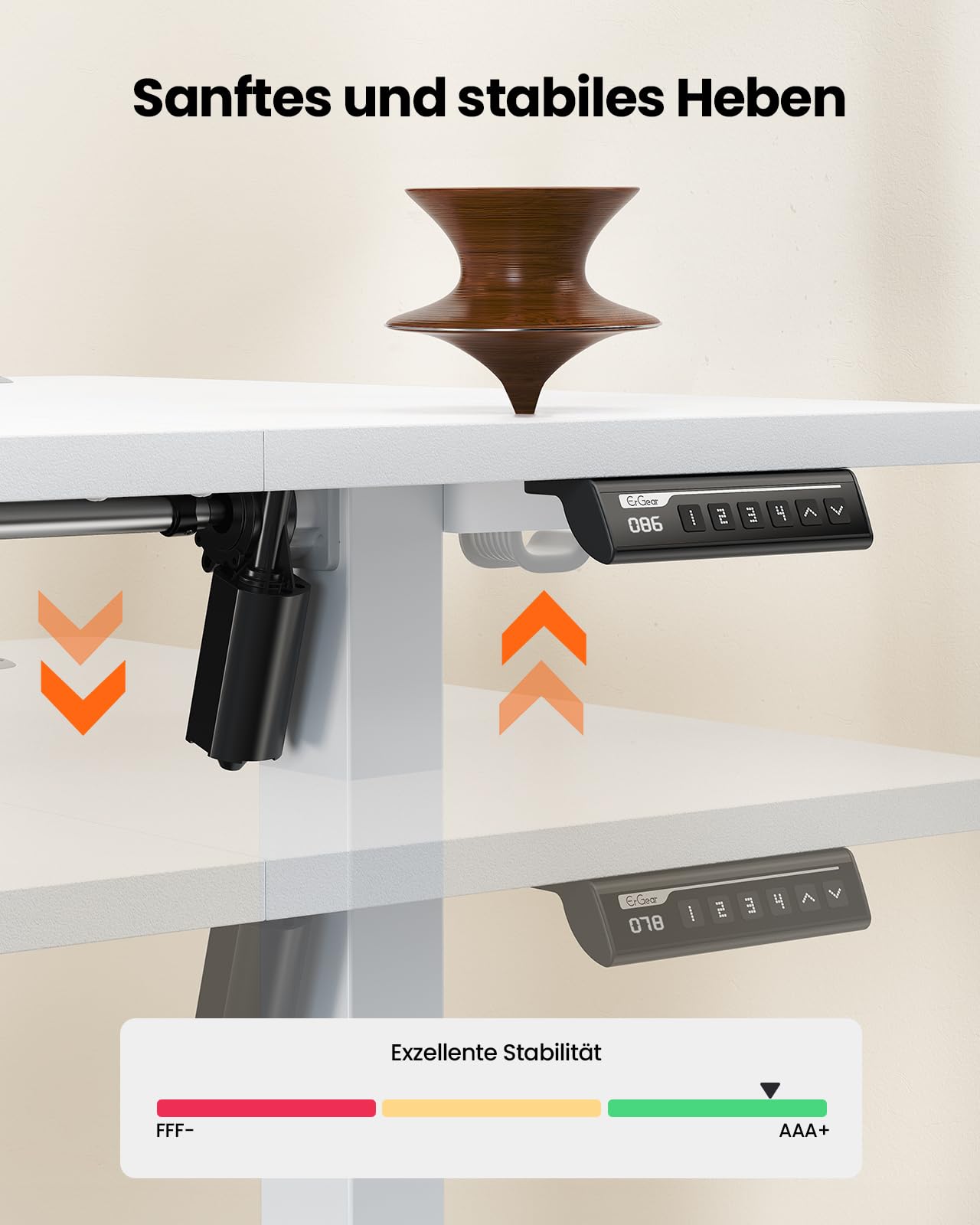 ErGear Elektrisch Höhenverstellbarer Schreibtisch 140x70 cm, Schreibtisch Höhenverstellbar mit 4 Memory-Funktion, Gaming Tisch mit Vierteilige Tischplatte 7