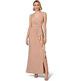 Adrianna Papell Womens Metallic Knit Draped Gown