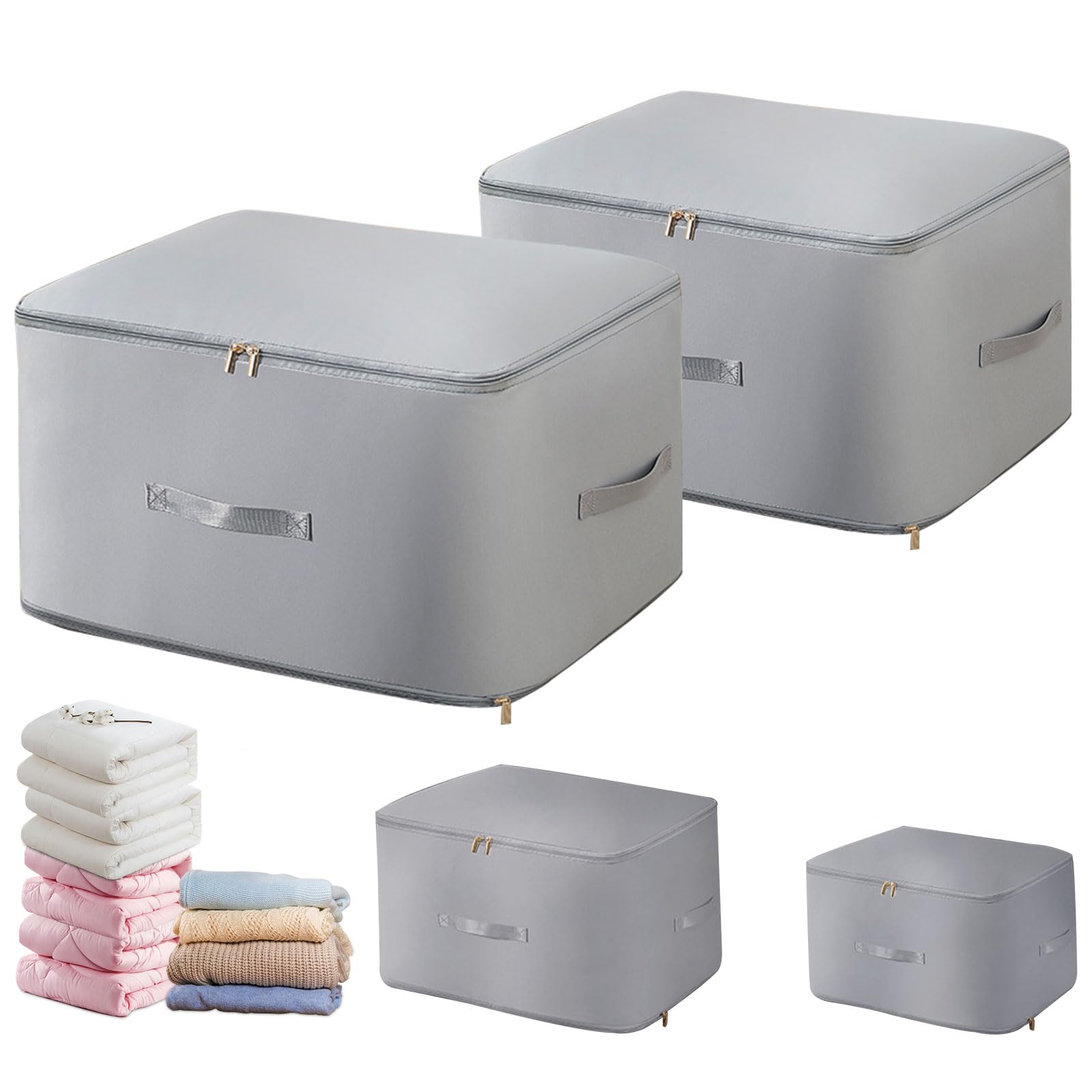 Photo 1 of 2pcs Grey X Large Capacity Ultra Space Saving Self Compression Organizer,Clothing Comforter Storage Bag with Zipper, Blanket Storage Bags for Space Saver,Moving Bags for Comforters,Bedding,Clothes