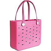 PoVwlty Medium Rubber Beach Bag for Men & Women, Travel Tote Bag for the Beach Boat Pool (Rose Pink)