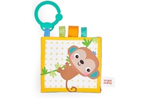 Bright Starts Safari Buddies Soft Book, Crinkle Plush Pages with Lion, Monkey, Elephant & More, Baby's First Book, Unisex, Ag