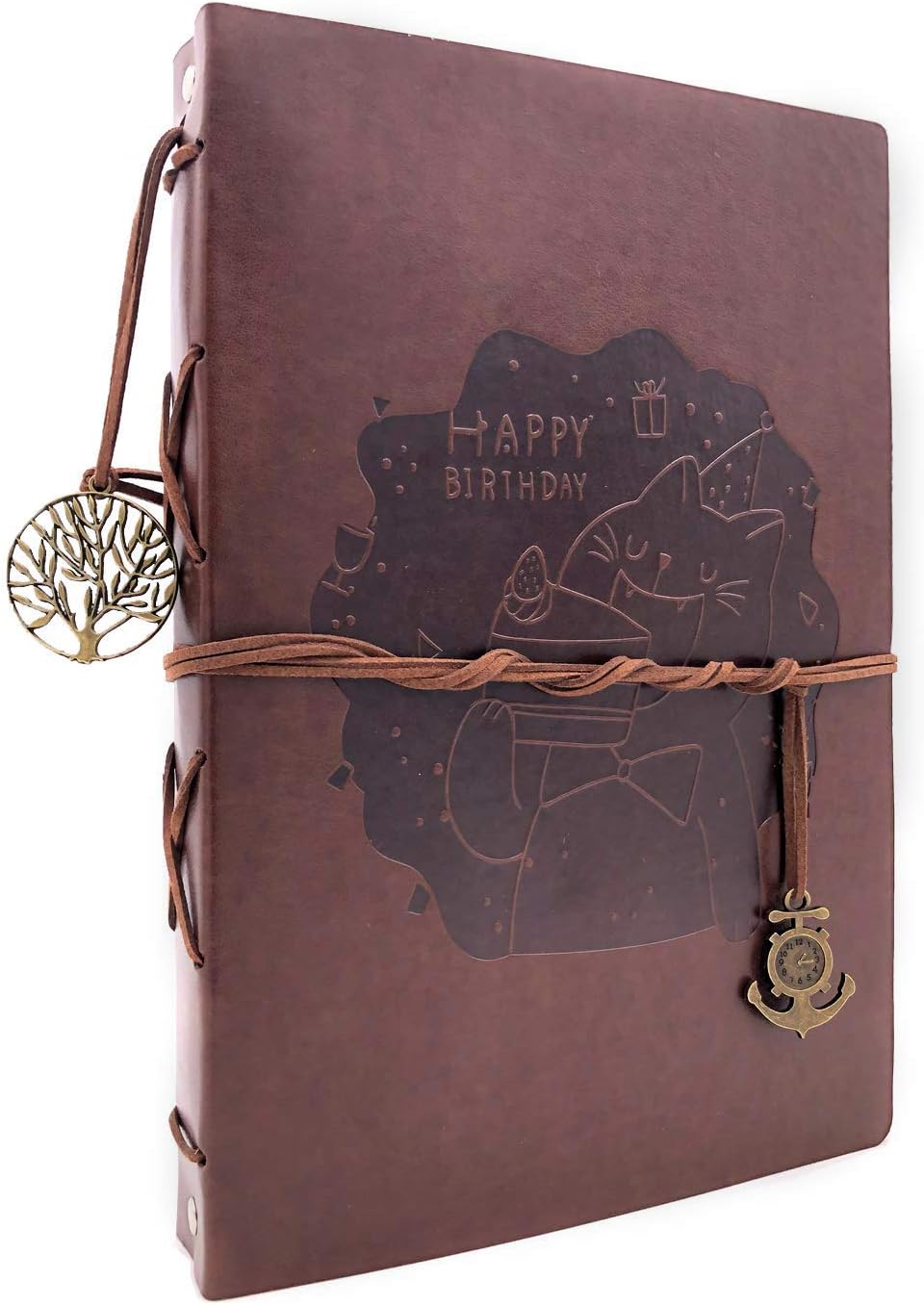 ThxMadam Vintage Leather Scrapbook Photo Album Refillable DIY Memories Book Sketchbook with 30 Black Pages + 30 Kraft Pages Birthday Gift for Mum Dad Son Daughter Girl Boy Friend Him or Her