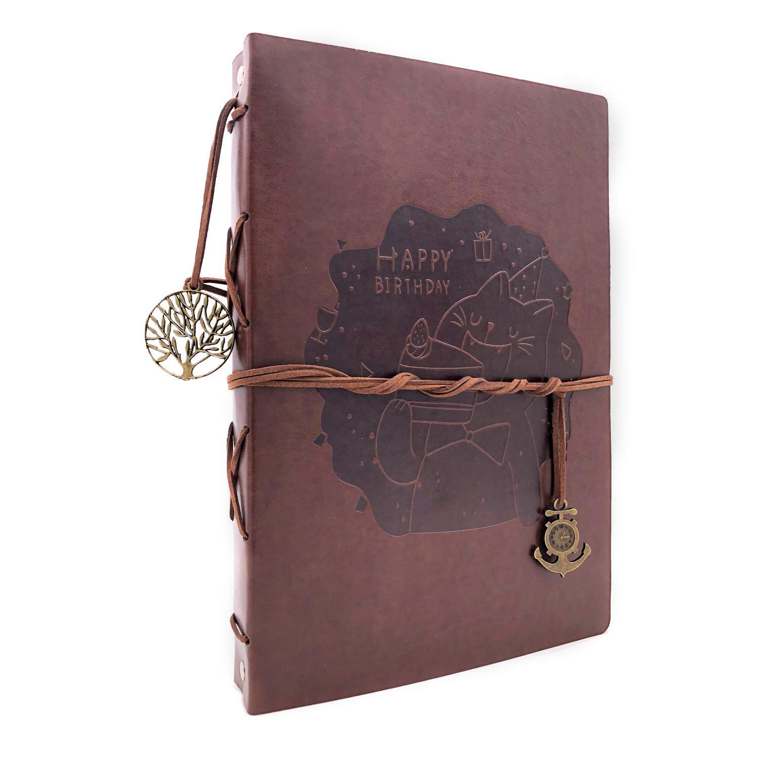 ThxMadam Vintage Leather Scrapbook Photo Album Refillable DIY Memories Book Sketchbook with 30 Black Pages + 30 Kraft Pages Birthday Gift for Mum Dad Son Daughter Girl Boy Friend Him or Her