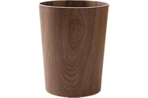 BISOZER 2.3 Gallons Wood Trash Can Wastebasket for Home or Office, Japanese-style natural wood Round Wastebasket, Lightweight, Sturdy for Under Desk, Kitchen, Bedroom, Den, Hotel, or Kids Room (Dark Wood-A)
