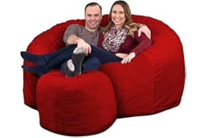 ULTIMATE SACK 6ft Bean Bag Chair & Footstool, Oversize Bean Bag Chair for Adults, Comfy Chair Bean Bag Couch Lounge Sofa Loveseat Furniture | Red Suede