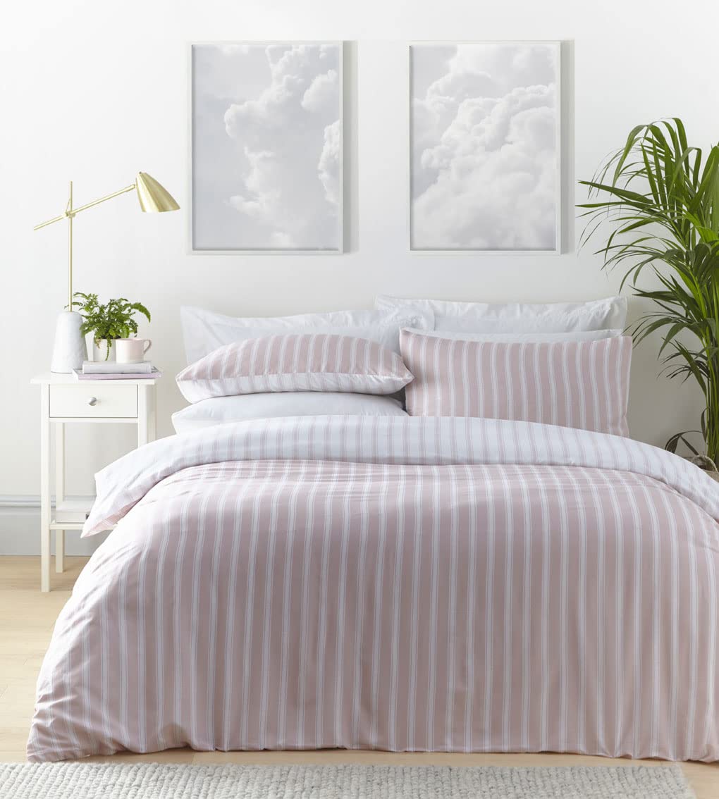 HOMEMAKER BEDDING Pink Stripe Duvet Set Quilt Cover Pillow Cases Light Blush (King)