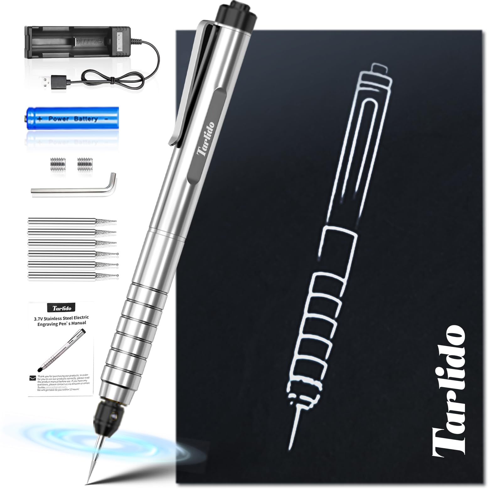 Photo 1 of Tarlido Engraving Pen, USB Rechargeable Cordless Rotary Tools, Professional Mini Carving Machines Portable DIY Engraver Machine for Metal to Wooden, Glass, Jewelry-Silver