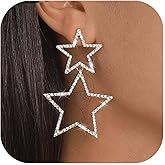 MelleFlarynsun Star Earrings Gold/Silver Sparkly Rhinestone Earrings for Women Big Tassel Star Drop Earings For s Birthday Party Star Jewelry Gifts