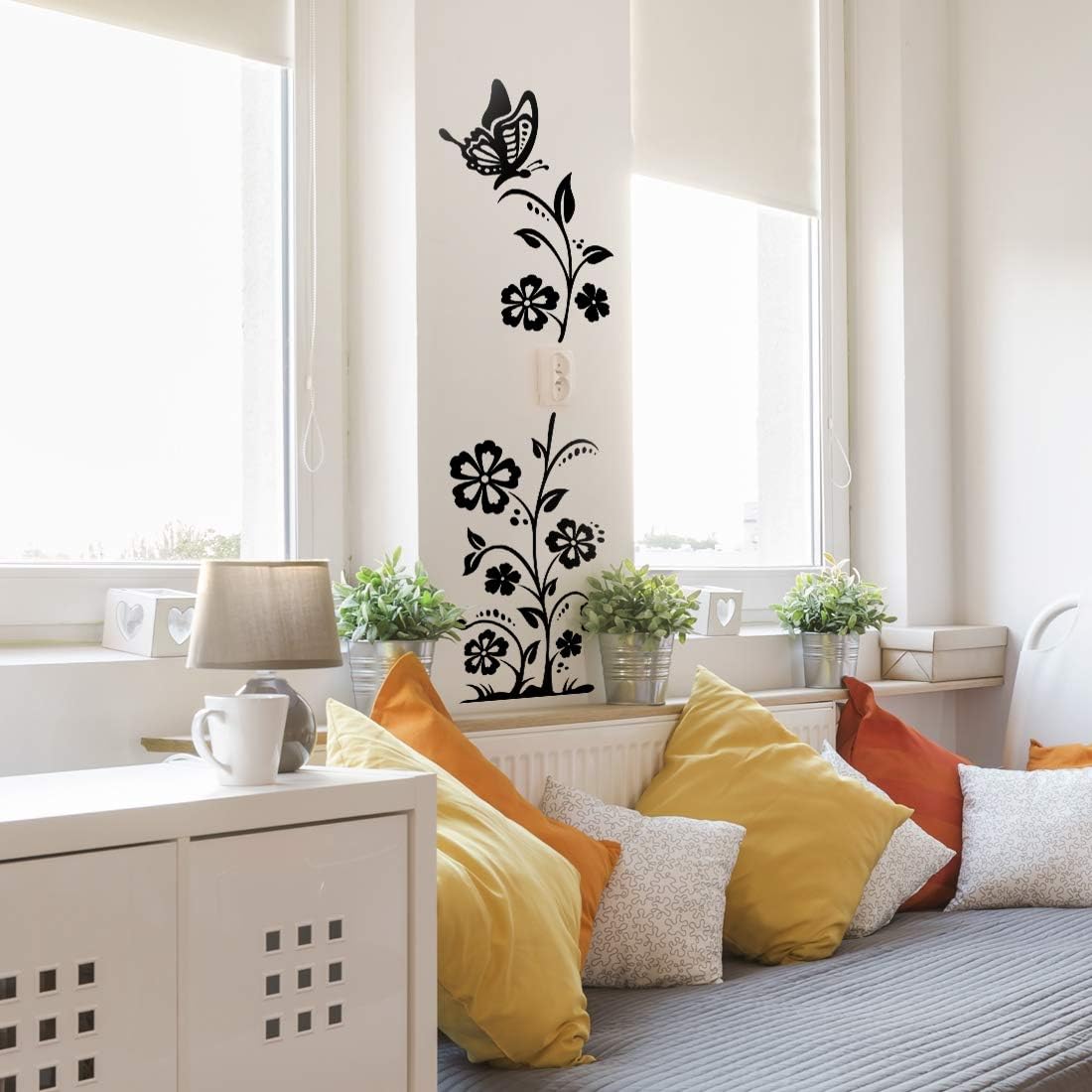 Butterflies Flowers Sticker Fridge Wall Stickers Floral Decorations Art Decor Kitchen Decal Bedroom Decoration Ornament Shopping Posters Living Room Decals Furniture Decorative Vinyl Home Mural - Image 3