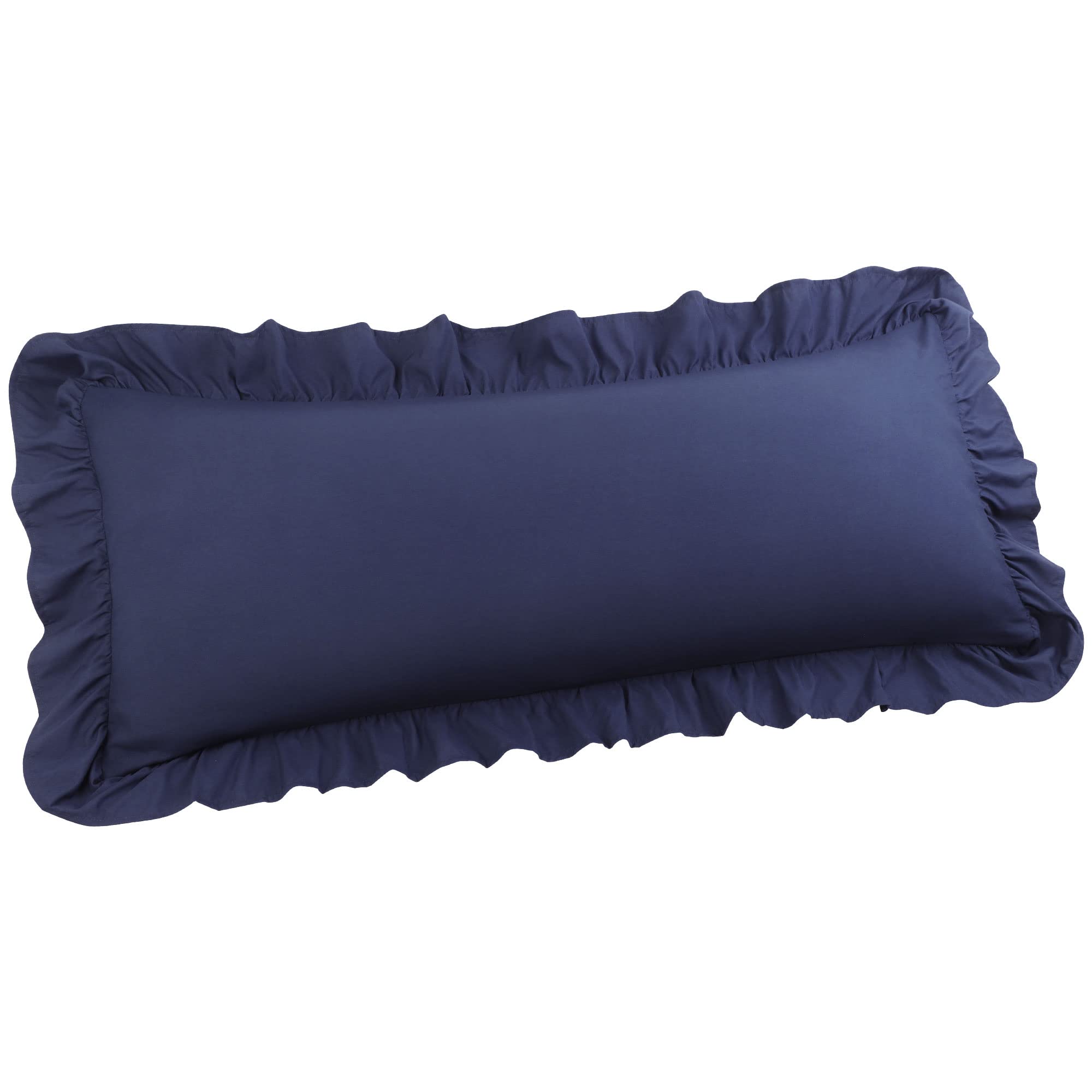 Photo 1 of PiccoCasa Brushed Ruffle Body Pillowcases, Soft Breathable Pillow Covers with Envelope Closure, 4inch Hem Microfiber Long Pillow Case 20"x48" Navy Blue