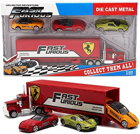 Car Carrier Truck With 3 Mini Cars Set Diecast and Hard Plastic Car Toys (1Carrier Truck+3Mini Cars) (Fast Furious 2)
