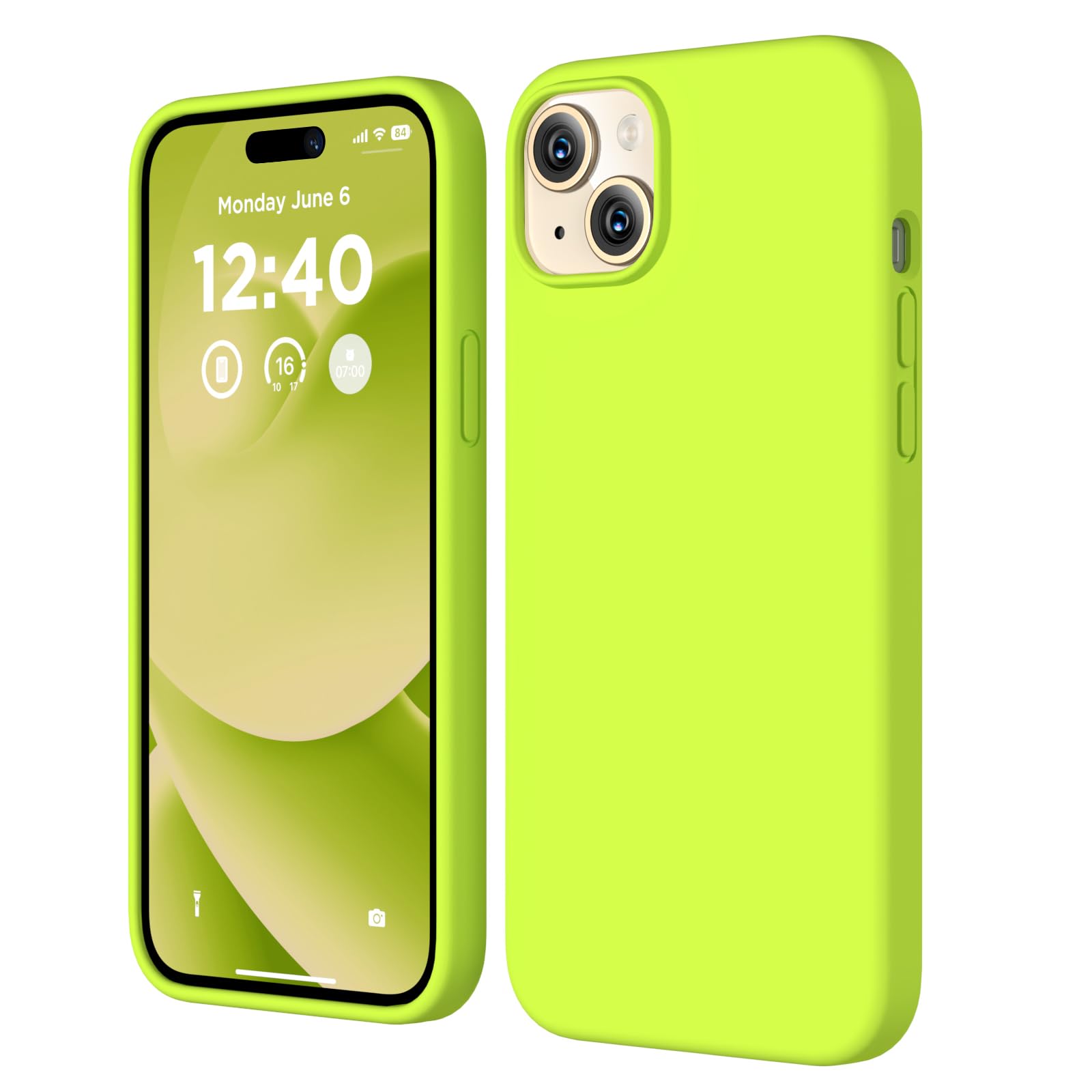 COFFKER Compatible with iPhone 15 Case, Liquid Silicone Case, Full Body Shockproof Protective Cover [Soft Microfiber Lining], Slim Thin Phone Case for iPhone 15 6.1 inch, Fluorescent Yellow