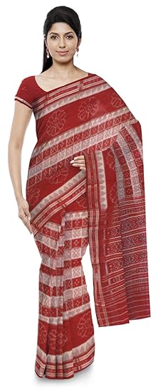 ODISHA HANDLOOM Womens Ikat Silk Silk Saree (o 85_Red)
