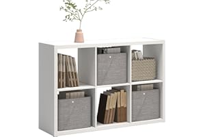 CTESNE【2026 Thick Border Wood】 6 Cube Storage Organizer Bookcase with Anti-Tipping Kits Open Back Shelf (13 * 13 Unit Cell Wh