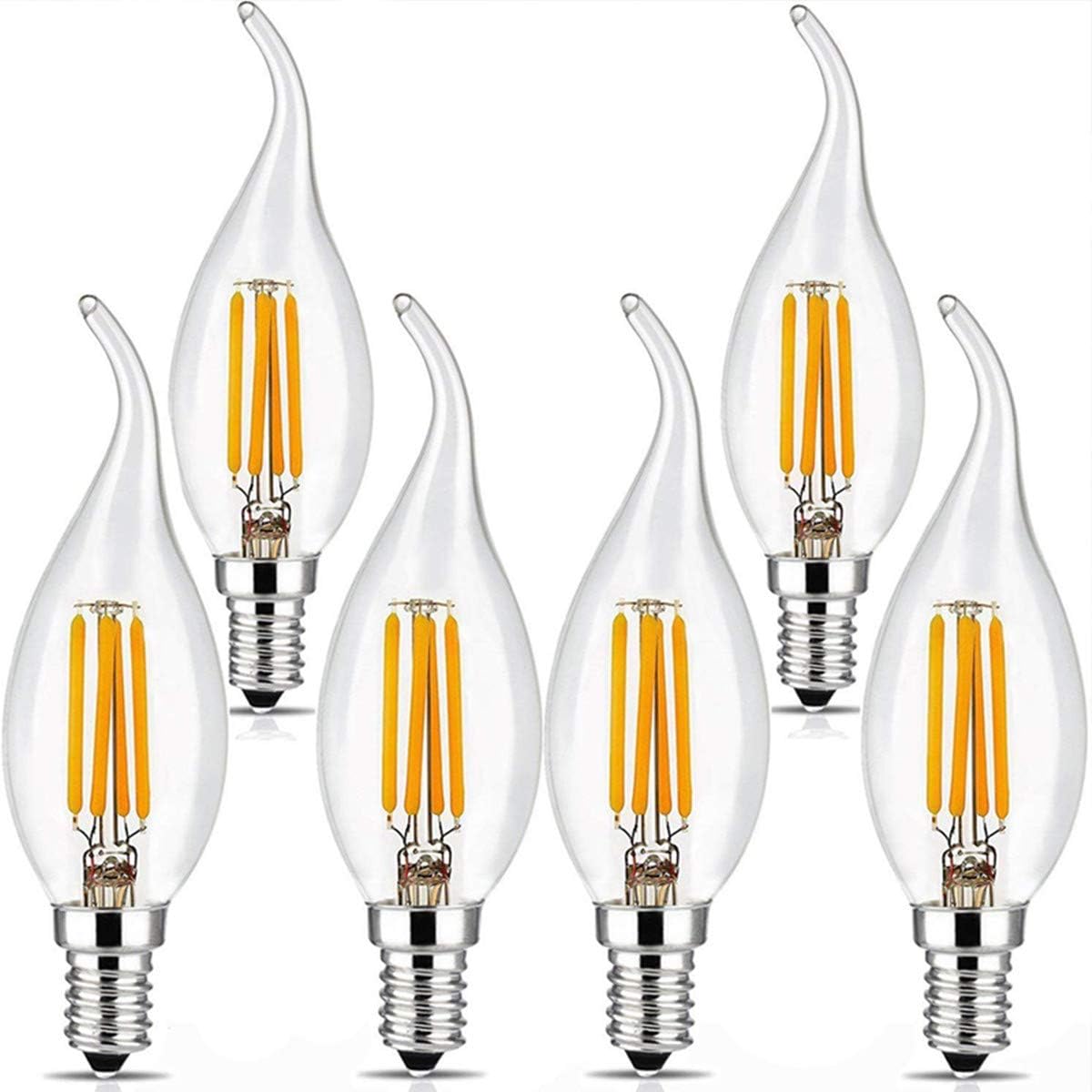 Dimmable 6W LED Candelabra Bulb 2700K Warm White Filament Bulbs 60W