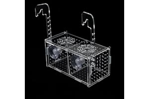 HIYOO Acrylic Aquarium Fish Breeding Box, Medium Fish Isolation Box Tank for Baby Fish Shrimp Guppy Newborn Fry Shrimp Clownfish Aggressive Fish, Transparent Divider Box with Suction Cups