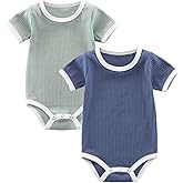 Ekkimy Baby Bodysuit,Short Sleeve Boys Girls Romper,100% Cotton Unisex Baby Clothes,Button Outfit,Pack of 2