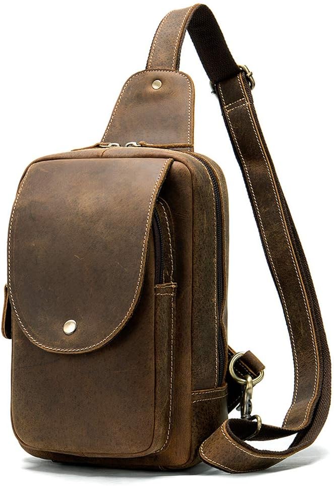 vintage Men's real Leather chest bag Business Casual Outdoor Sling Bag (Style 32 -Brown)