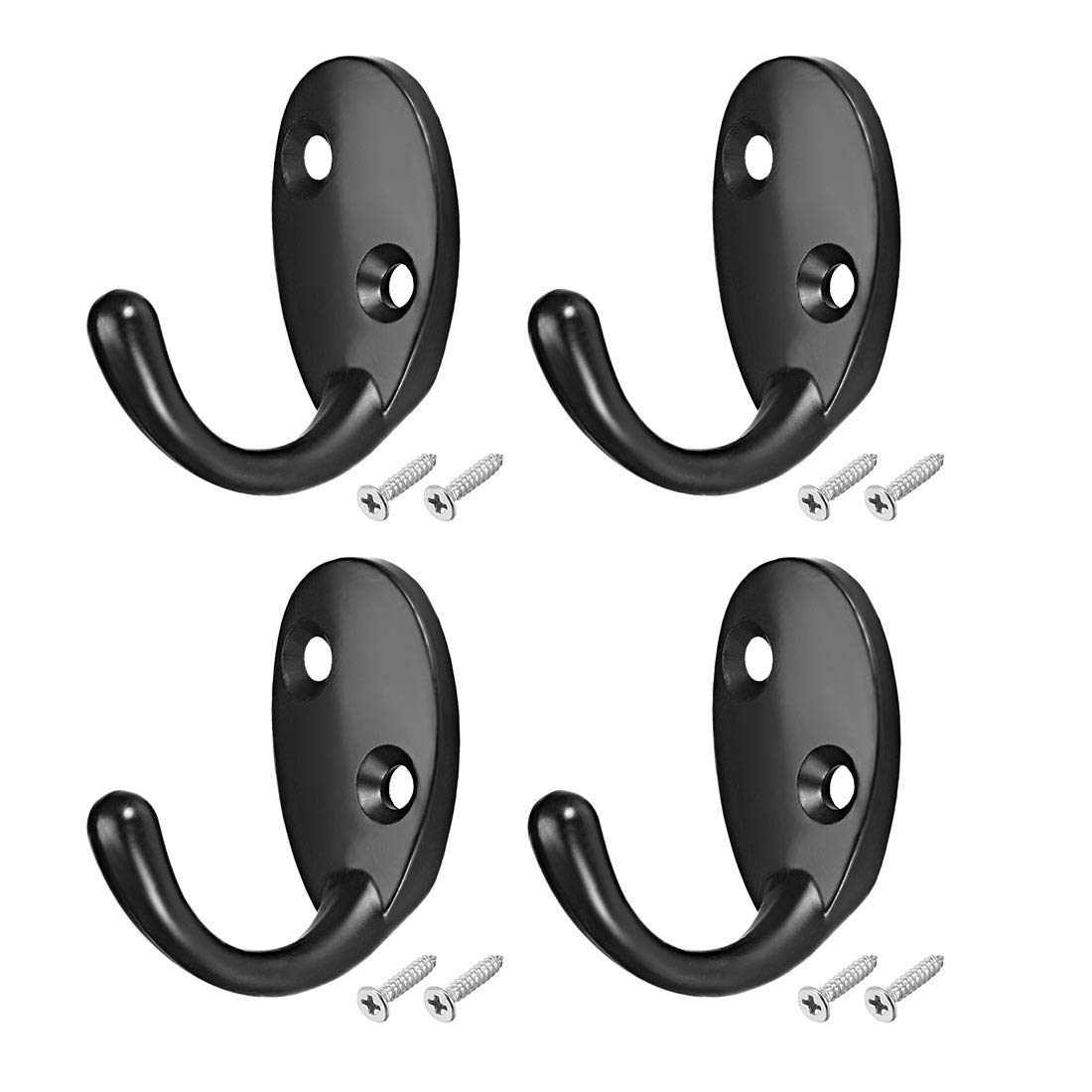 sourcing map 4 Pcs Wall Mounted Hook Robe Hooks Single Coat Hanger Hanging, Zinc Alloy, Black