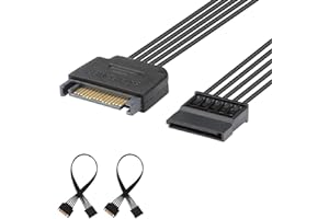 J&D 15 Pin SATA Power Extension Cable (2 Pack), Male to Female Cable, 10 inch, Black