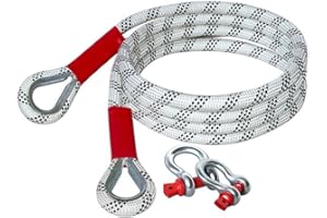 Kinetic Recovery Tow Rope 1" x 16ft Tow Straps Heavy Duty (11,000lbs) with 2 Ring Shackles,Off Road Recovery Kit for Truck He