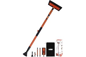 E-SDS 60” Snow Broom Ice Scraper Bendable Snow Brush for Cars with 12.2” Foam Head, Extendable Snow Cleaner Tool for Car, Truck, SUV (Orange)