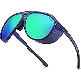 FEISEDY Polarized Aviator Sunglasses Men Women Oversized Round Steampunk Sunglasses Side Shield Goggles B0095