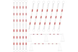 Huwena 12 Pcs Retractable Traffic Cone Bar Length from 4 to 6.9 ft Expandable Safety Cone Bars Lightweight Traffic Barricade for Parking Lots, Road Construction, Cone Not Include(Red White)