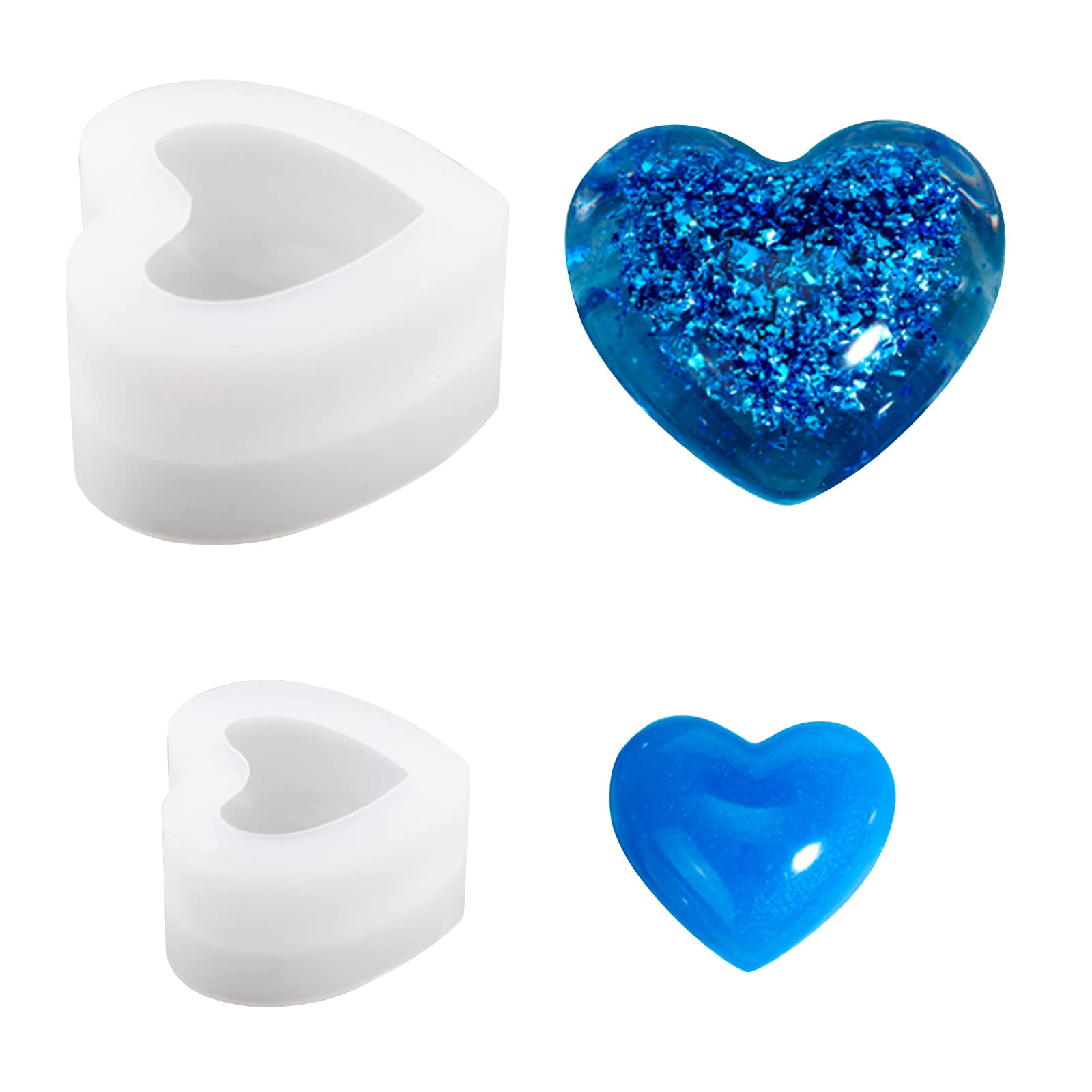 WANDIC Silicone Moulds - 2 Pcs 3D Heart Soap & Resin Moulds for DIY Crafts