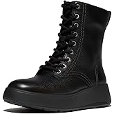 FitFlop Women's F-Mode Stitch Warm Black Tumbled-Leather Lace-Up Ankle Boots